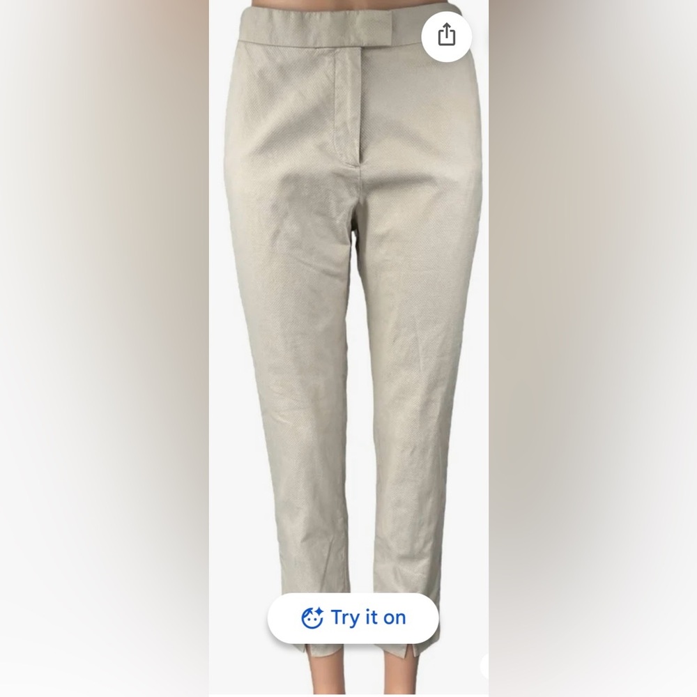 COS Pants Straight Legs Textured Cotton Mid Rise with Short Vent in Cream Size 6